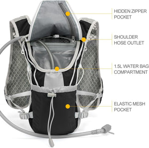 INOXTO Running Hydration Vest with 1.5L ( 50 oz) Water Bladder for Men Women,Lightweight Water Backpack for Hiking Cycling Climbing Camping Skiing Rollerblading - OUTDOOR INOXTO