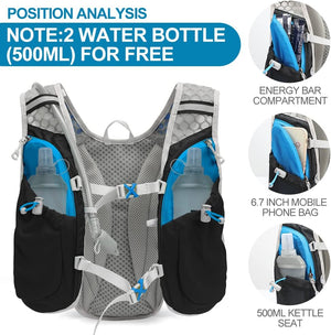 INOXTO Running Hydration Vest with 1.5L ( 50 oz) Water Bladder for Men Women,Lightweight Water Backpack for Hiking Cycling Climbing Camping Skiing Rollerblading - OUTDOOR INOXTO
