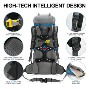 IX INOXTO 65/85L Lightweight Internal Frame Hiking Backpack for Men Women - OUTDOOR INOXTO