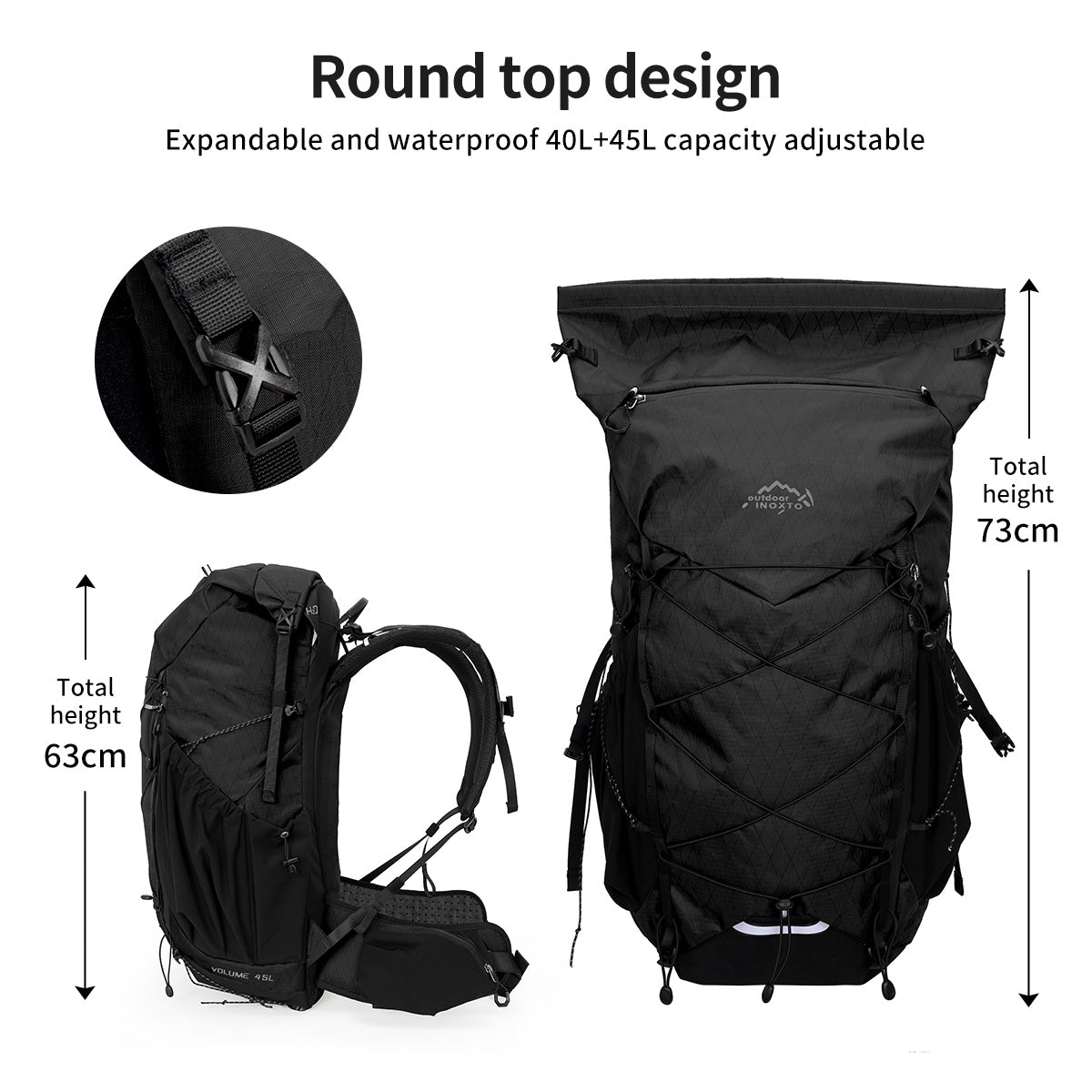 Adjustable top closure with forty to forty-five litre expansion