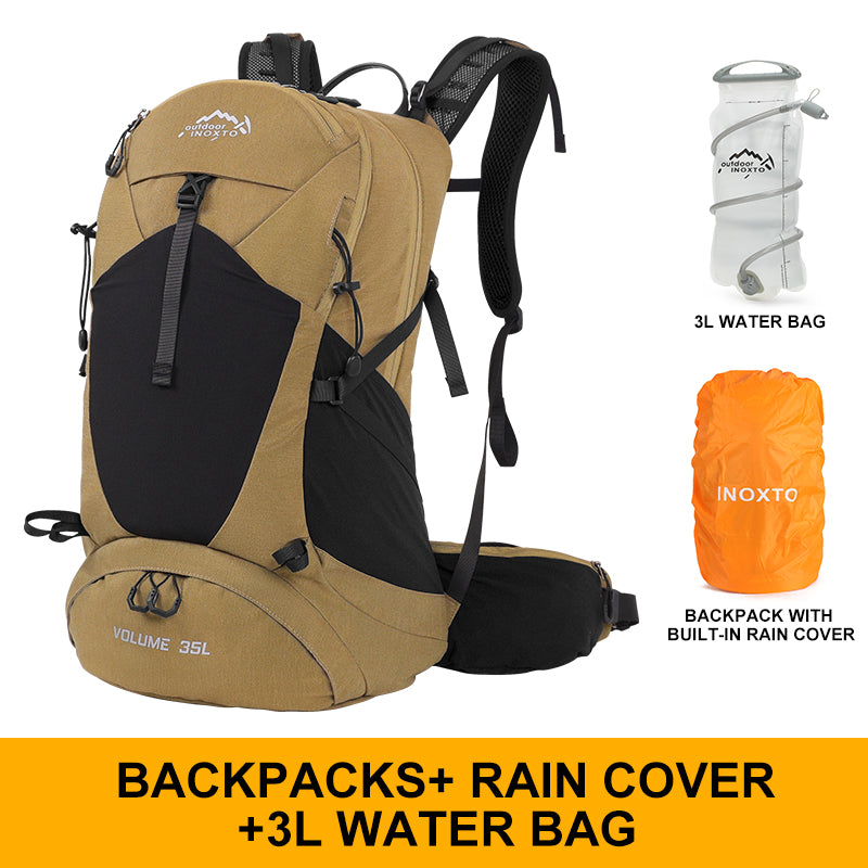 backpacks.com sports backpackstop quality hiking backpacks backpacks.com INOXTO Mountaineering backpack 35 liters men's and women's outdoor sports bag waterproof camping hiking rain Brown