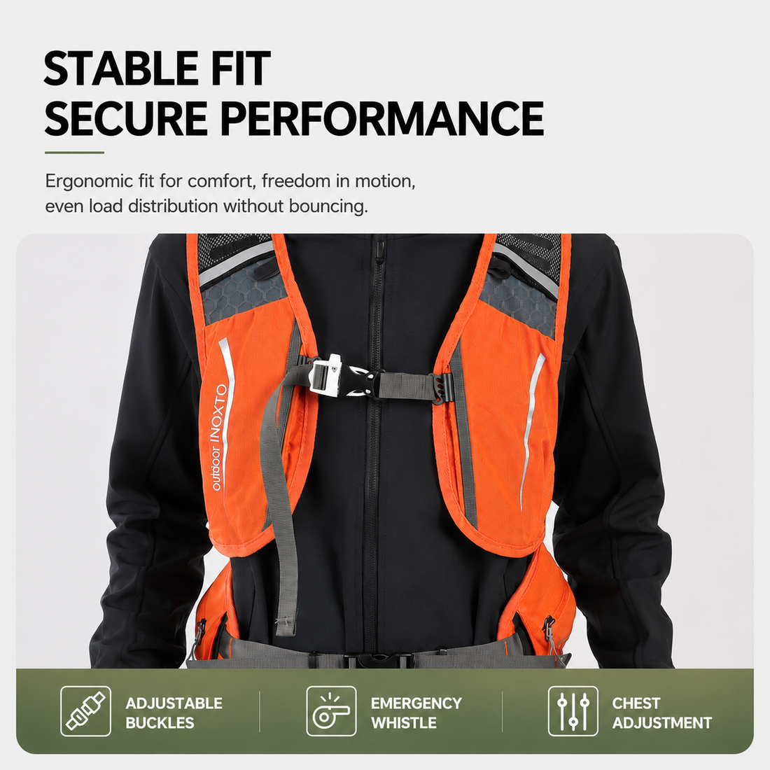 Chest and waist fastening shown when worn
