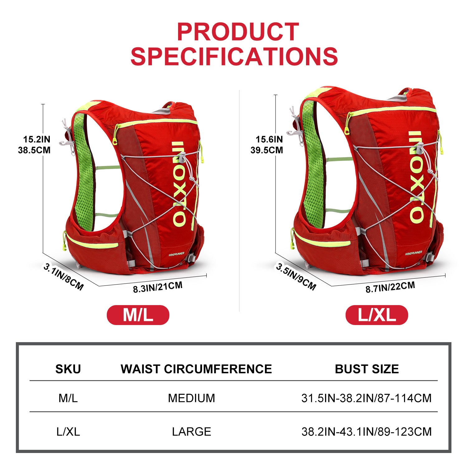 INOXTO  M-L Hydration Vest Backpack,Lightweight Water Running Vest Pack  Daypack for Hiking Trail Running Cycling Race Marathon for Women Men - OUTDOOR INOXTO