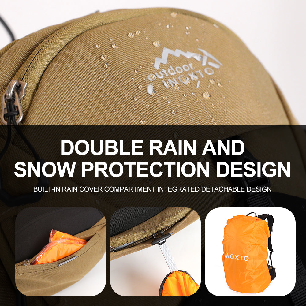 Water-repellent exterior and separate rain cover storage