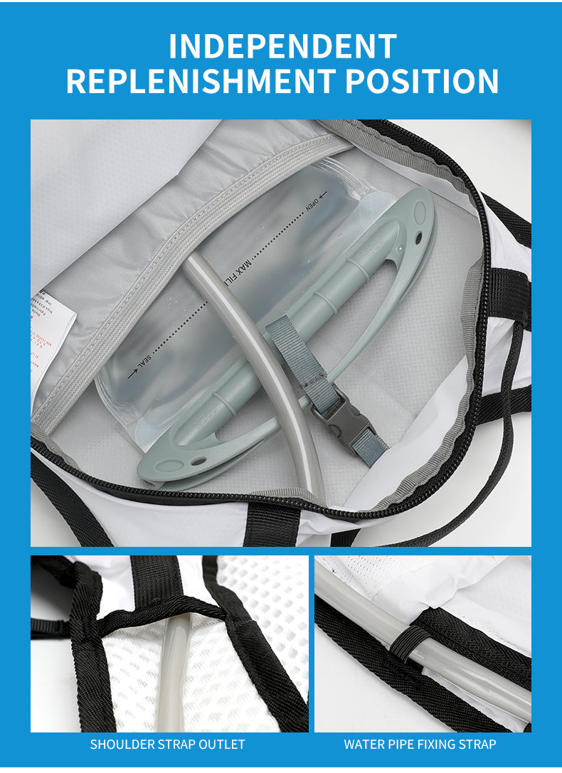 Dedicated reservoir sleeve, shoulder outlet and tube fixing strap