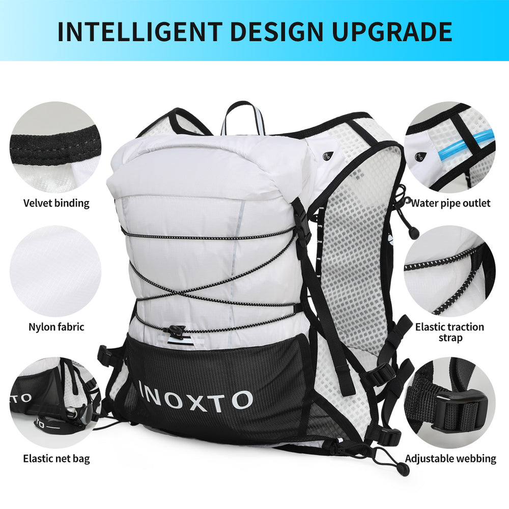 Nylon fabric, soft binding, hose outlet, elastic cord, stretch mesh pocket and adjustable webbing