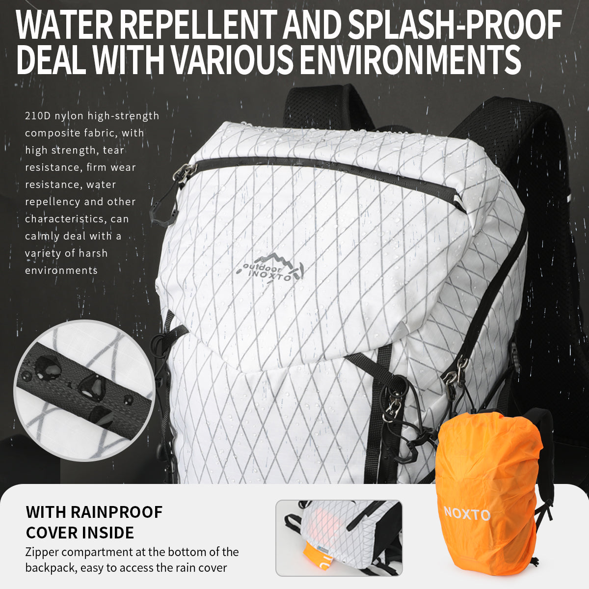 Water-repellent nylon composite fabric and bottom-stored rain cover