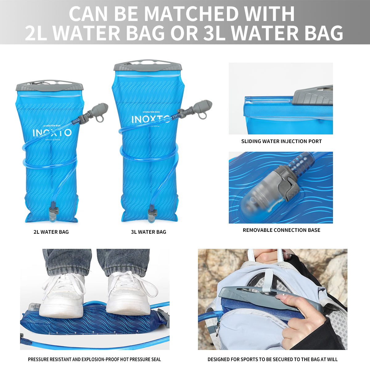 Compatible two and three litre hydration reservoirs