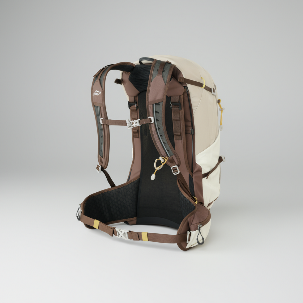 Rear view of adjustable Stormy shoulder and waist carrying system