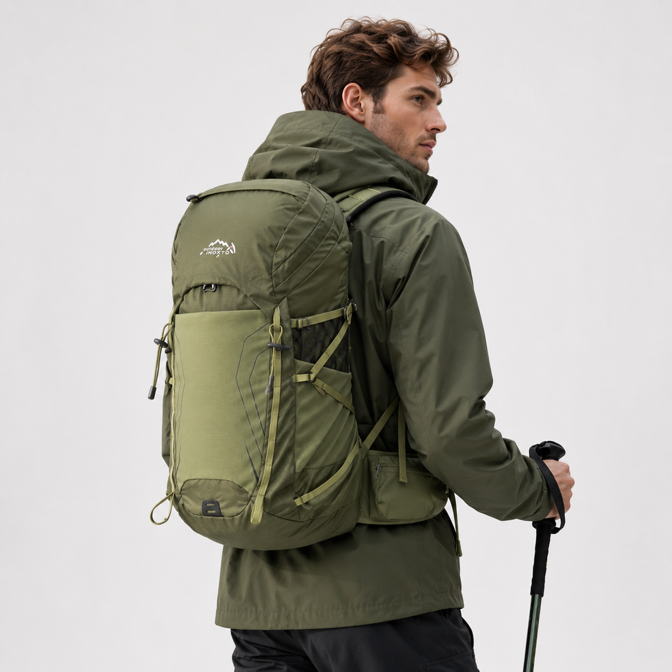 Green Ventus 28 worn with trekking poles