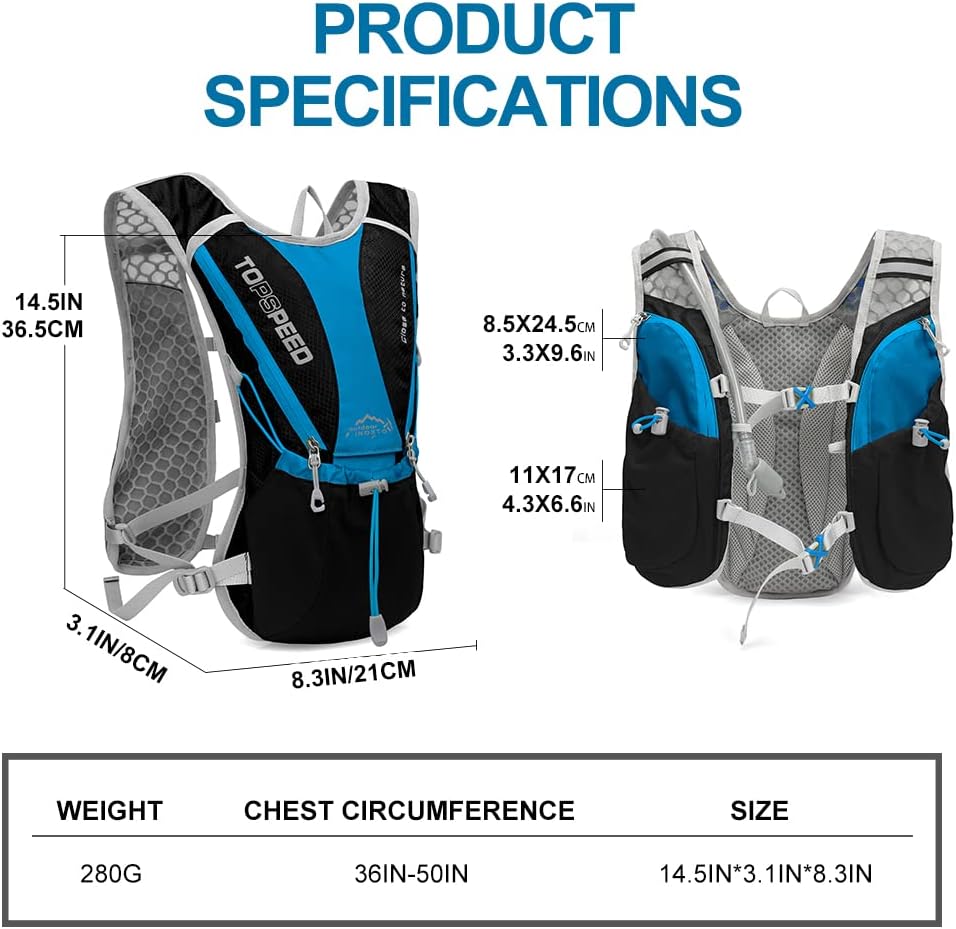 INOXTO Running Hydration Vest with 1.5L ( 50 oz) Water Bladder for Men Women，Lightweight Water Backpack for Hiking Cycling Climbing Camping Skiing Rollerblading - OUTDOOR INOXTO