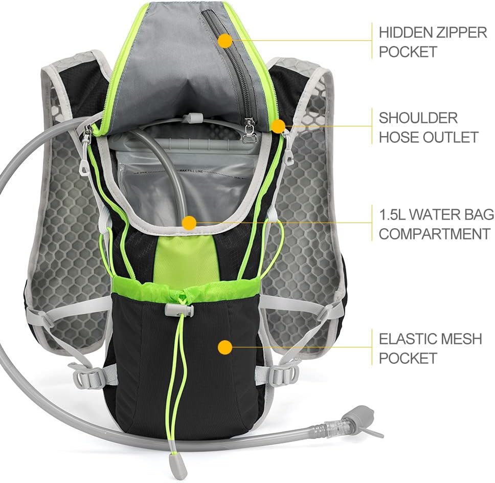 INOXTO Running Hydration Vest with 1.5L ( 50 oz) Water Bladder for Men Women，Lightweight Water Backpack for Hiking Cycling Climbing Camping Skiing Rollerblading - OUTDOOR INOXTO