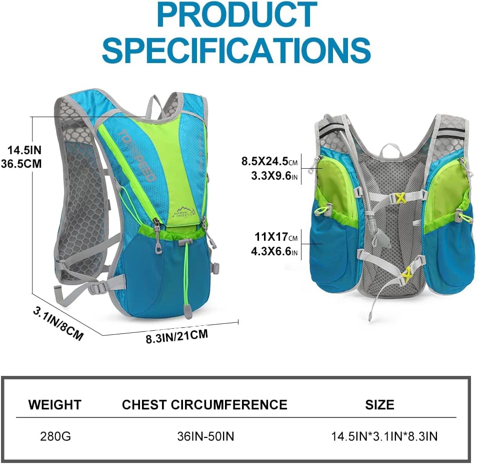 INOXTO Running Hydration Vest with 1.5L ( 50 oz) Water Bladder for Men Women，Lightweight Water Backpack for Hiking Cycling Climbing Camping Skiing Rollerblading - OUTDOOR INOXTO