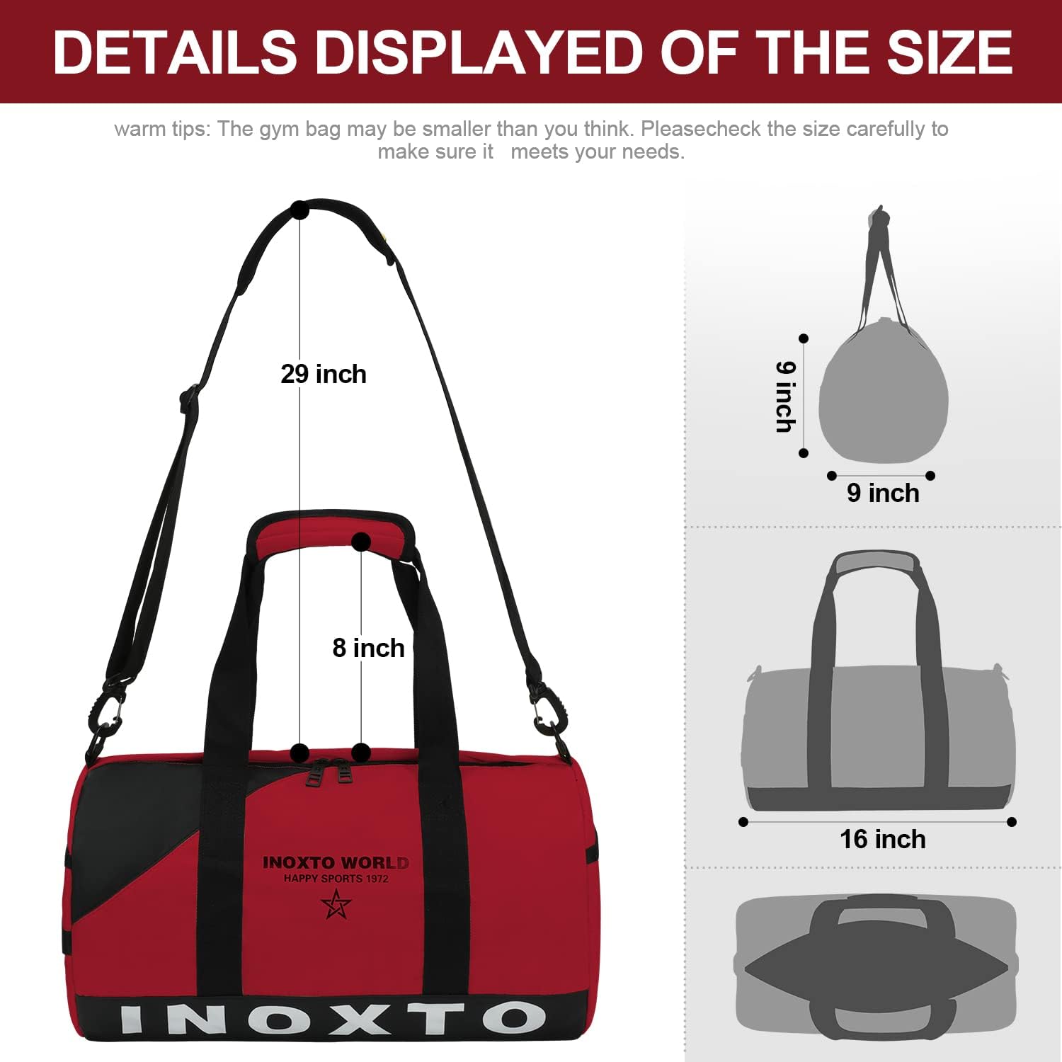 INOXTO Gym Bag, Small Sport Duffel bag - OUTDOOR INOXTO