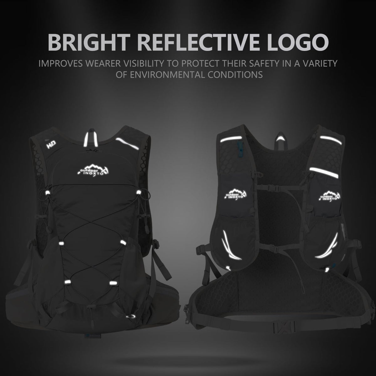 Reflective logo and strip placement on front and back