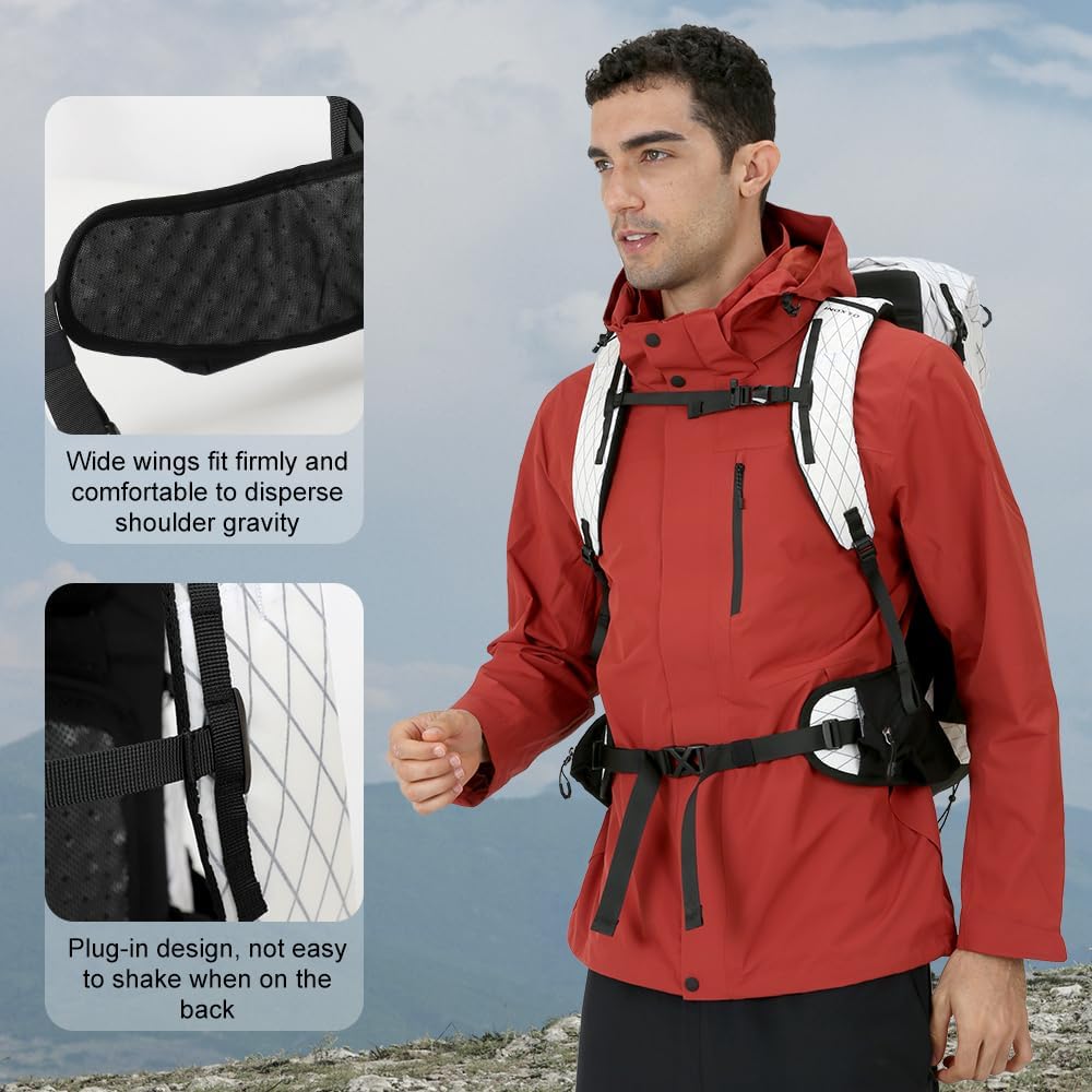 Worn chest and waist fastening with broad padded hip-belt wings