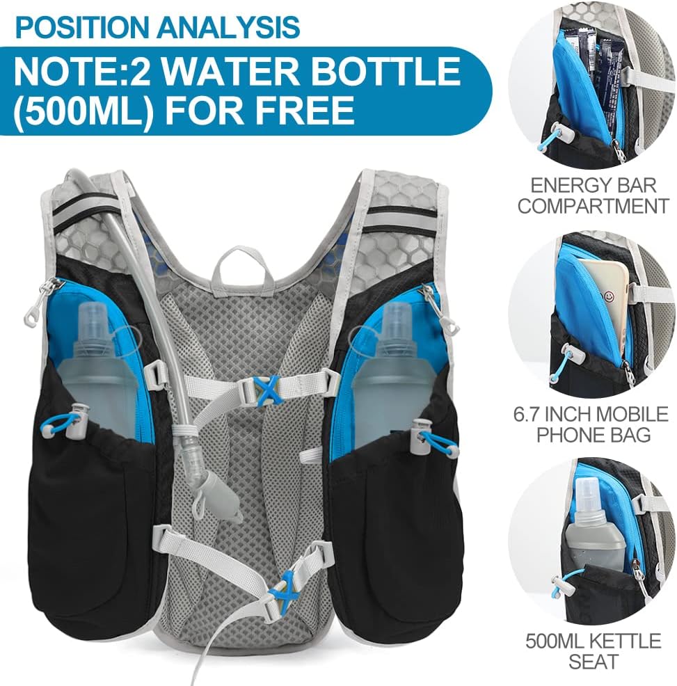 INOXTO Running Hydration Vest with 1.5L ( 50 oz) Water Bladder for Men Women，Lightweight Water Backpack for Hiking Cycling Climbing Camping Skiing Rollerblading - OUTDOOR INOXTO