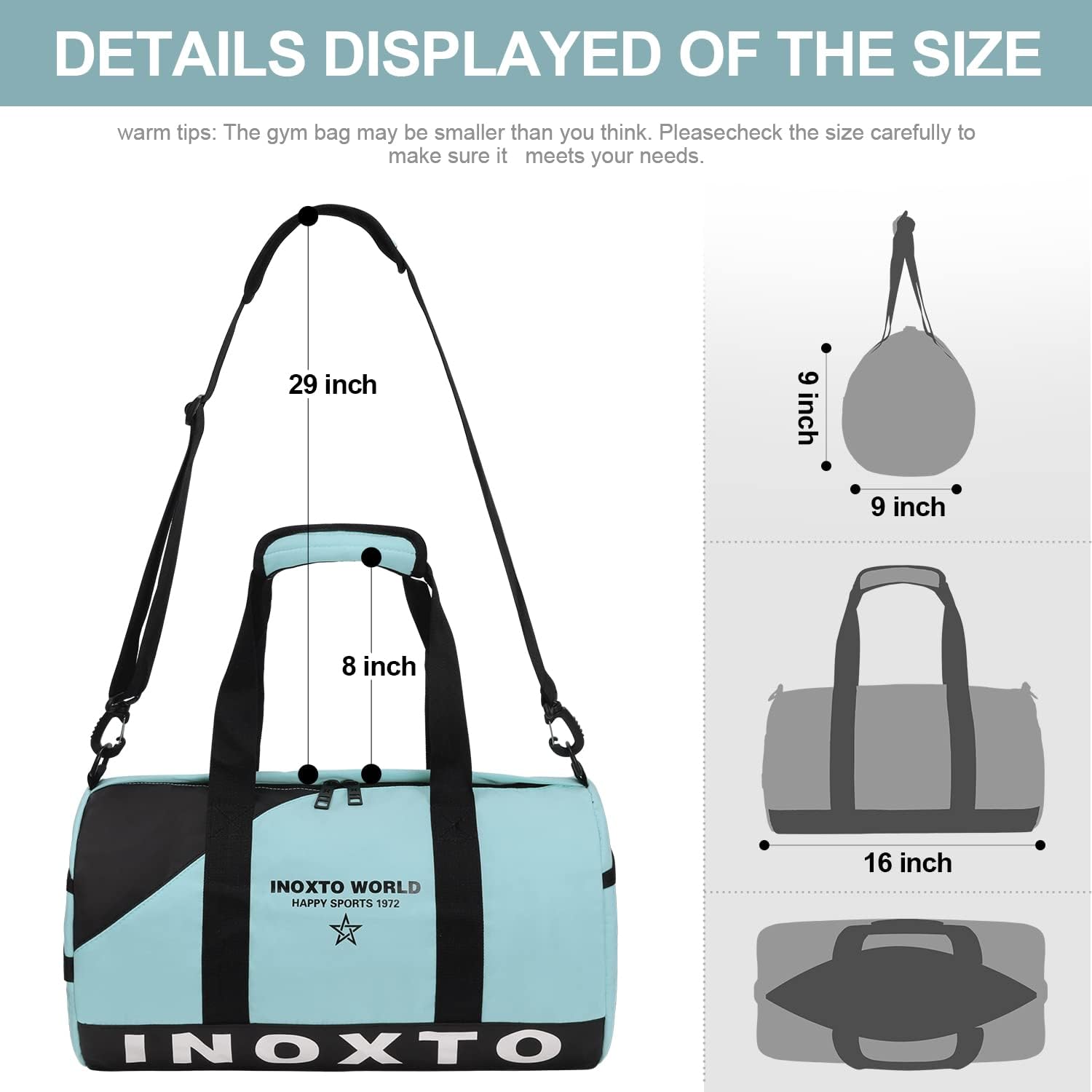 INOXTO Gym Bag, Small Sport Duffel bag - OUTDOOR INOXTO