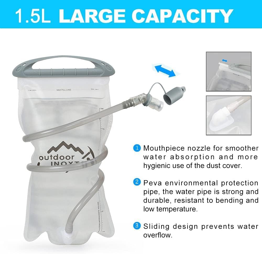 1.5 litre PEVA reservoir with sliding top closure and mouthpiece cover