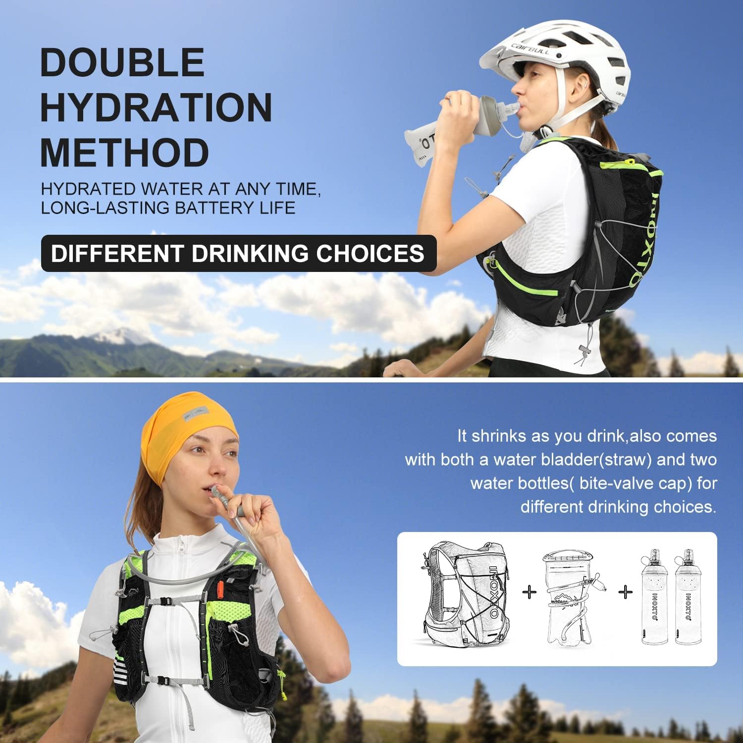 INOXTO  Hydration Vest Backpack,Lightweight Water Running Vest Pack  Daypack for Hiking Trail Running Cycling Race Marathon for Women Men - OUTDOOR INOXTO