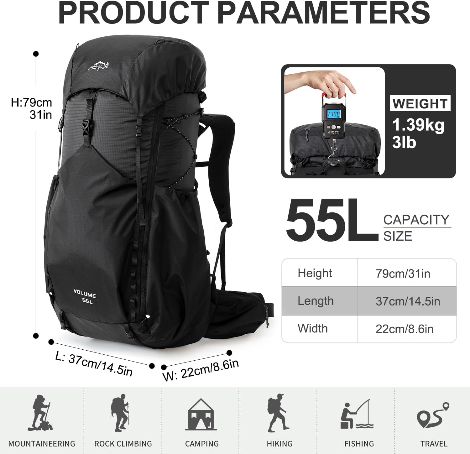 north face backpack 55l 55L Hiking Backpack Gray