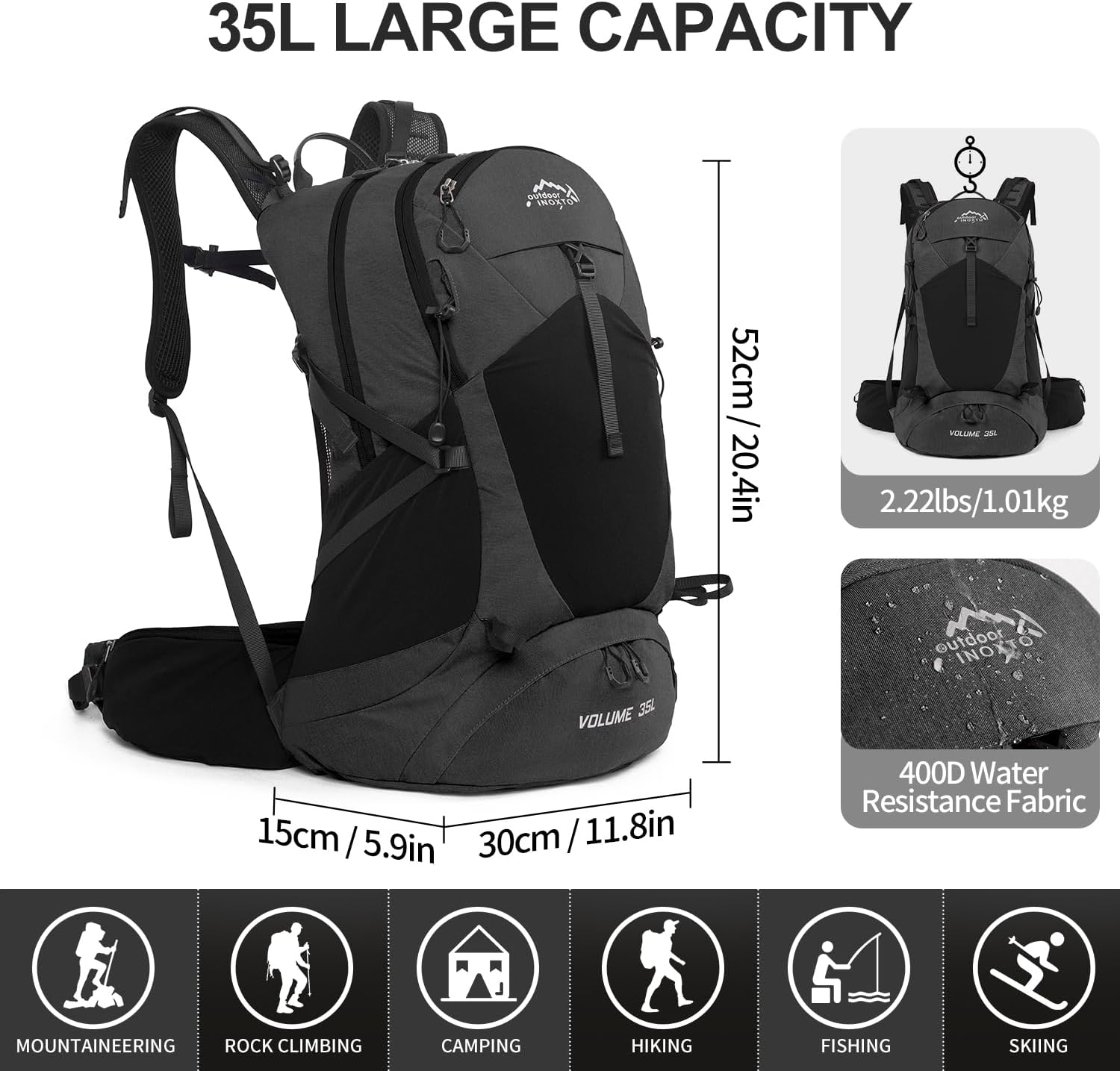 INOXTO 35L Mountaineering Backpack Light Green INOXTO 35L Mountaineering Backpack Light Green