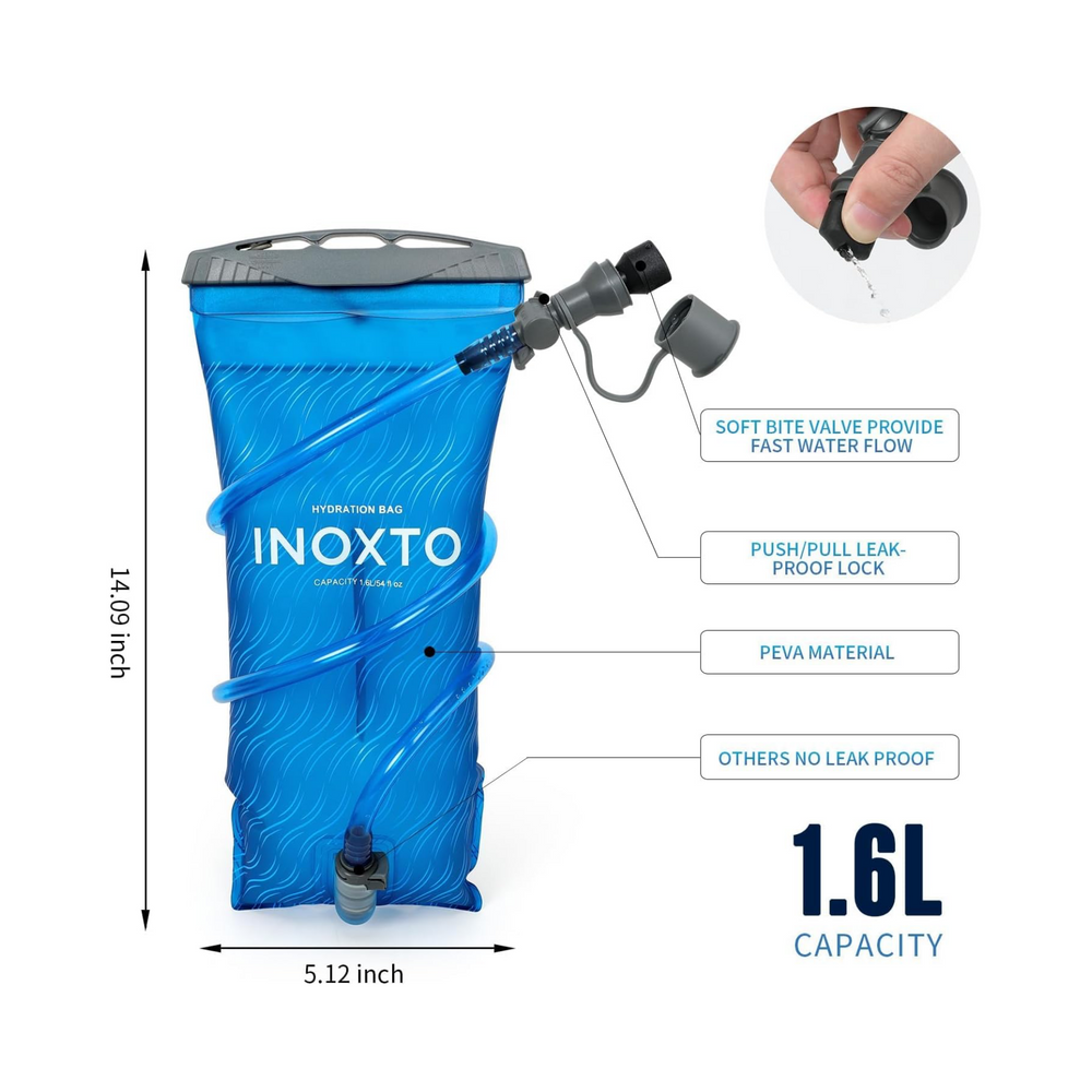 1.6 litre PEVA reservoir dimensions, bite valve and push pull shut-off