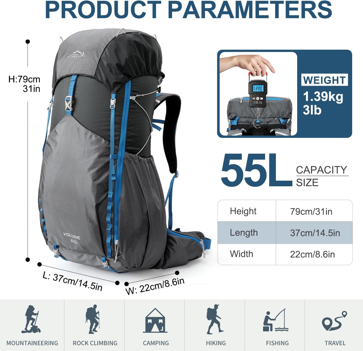 axio summit hiking backpack 55L Hiking Backpack Gray