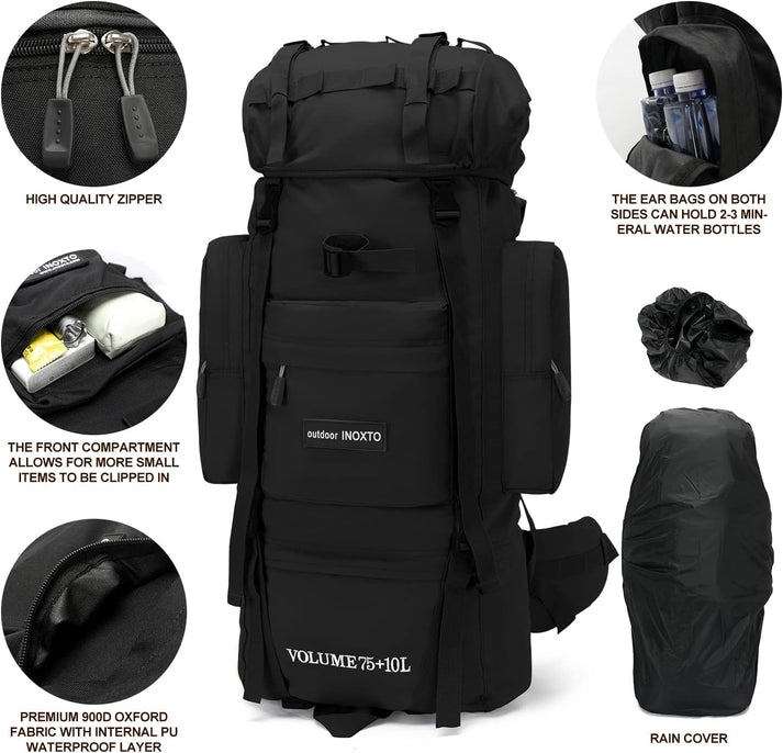 900D Oxford fabric with PU layer, zipped front and side storage and rain cover