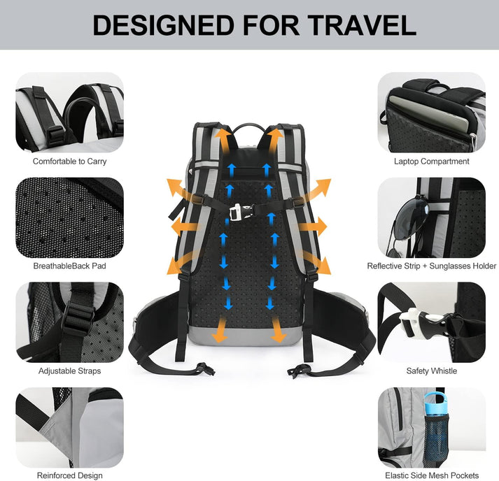 EVA back padding, adjustable shoulder straps, whistle and waist support