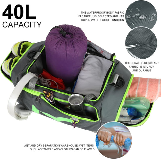 40L Duffel Backpack Dry Wet Separation Waterproof Gym Backpack for