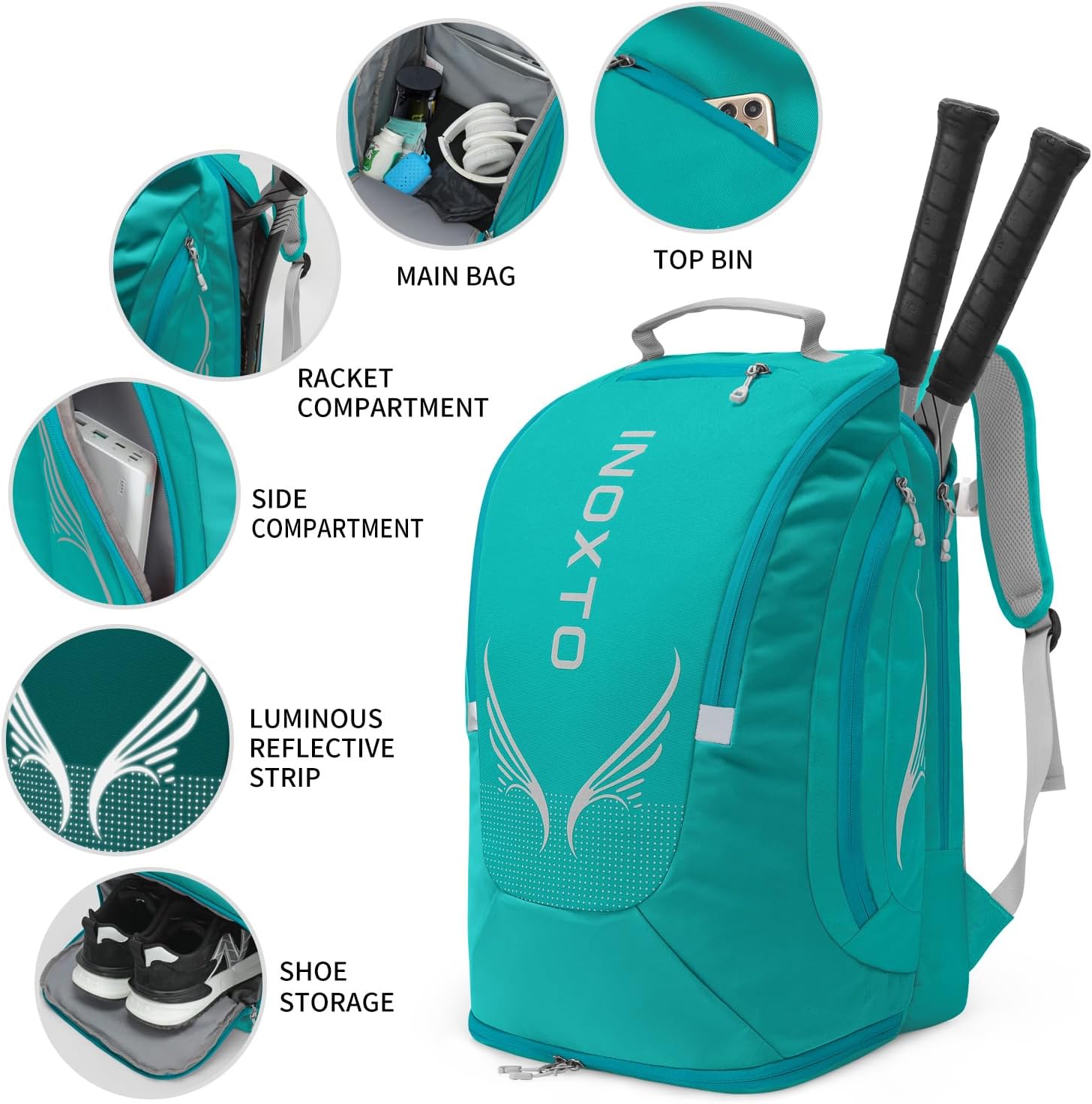 INOXTO  40L Tennis Bags for Women and Men Large Tennis Backpack - OUTDOOR INOXTO