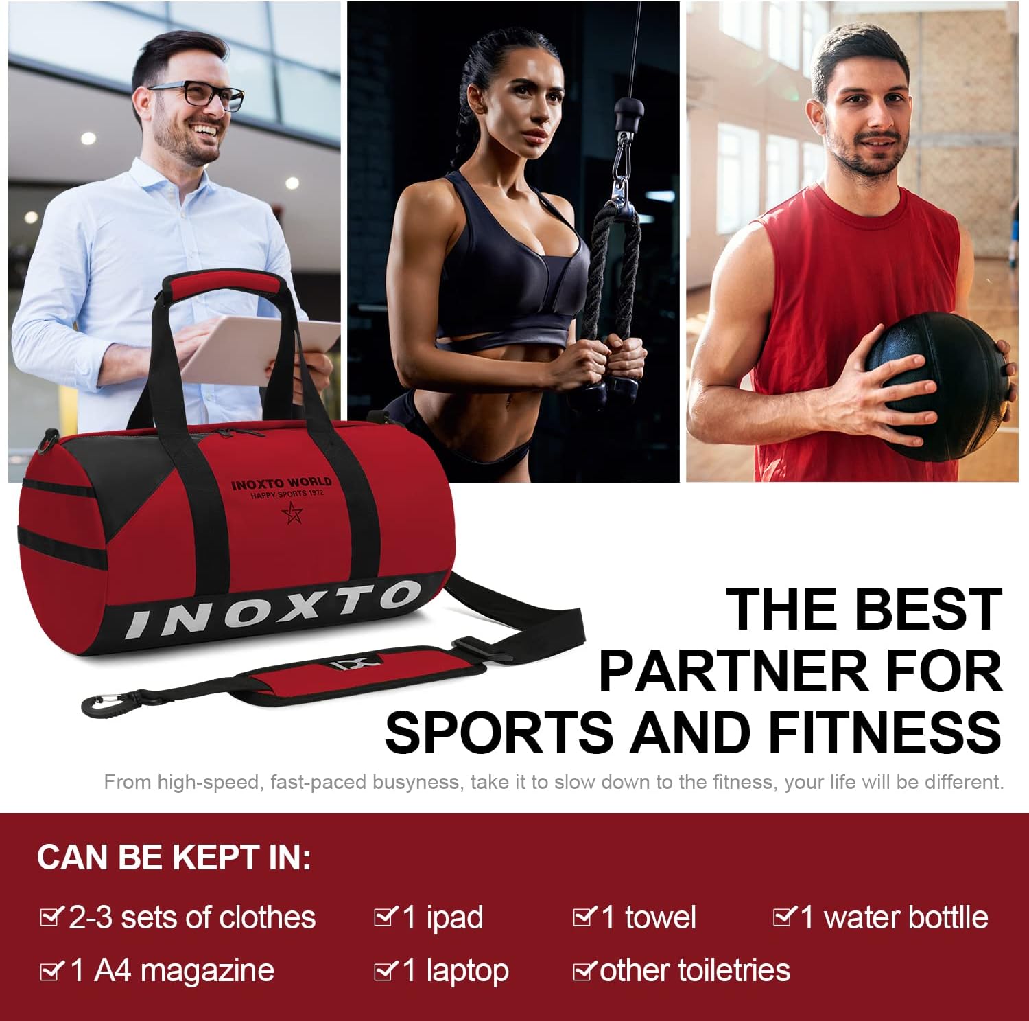 INOXTO Gym Bag, Small Sport Duffel bag - OUTDOOR INOXTO