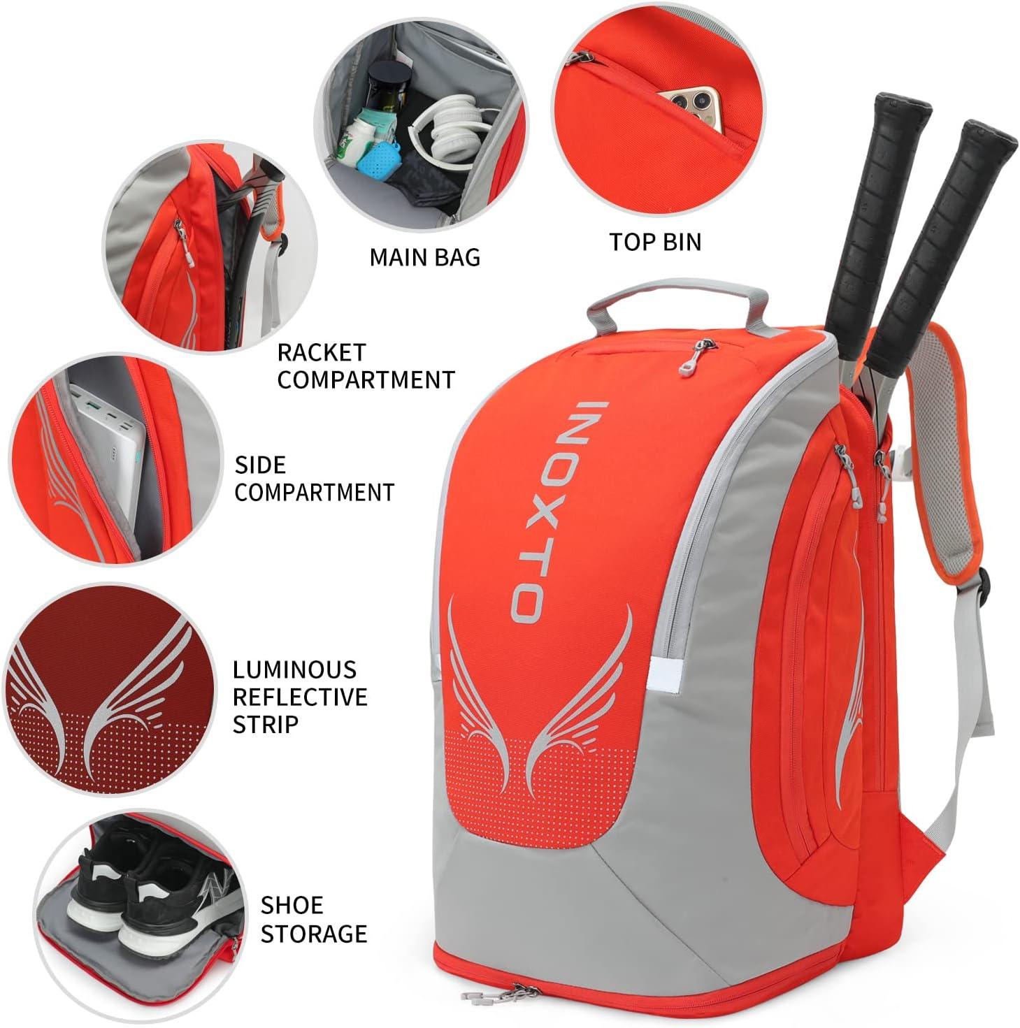 INOXTO 40L Tennis Bags for Women and Men Large Tennis Backpack Can Hold 2 Tennis Rackets, Waterproof and Breathable Pickleball Bag With Independent Shoe Storage for Tennis Badminton Travel Camping - INOXTO Outdoor