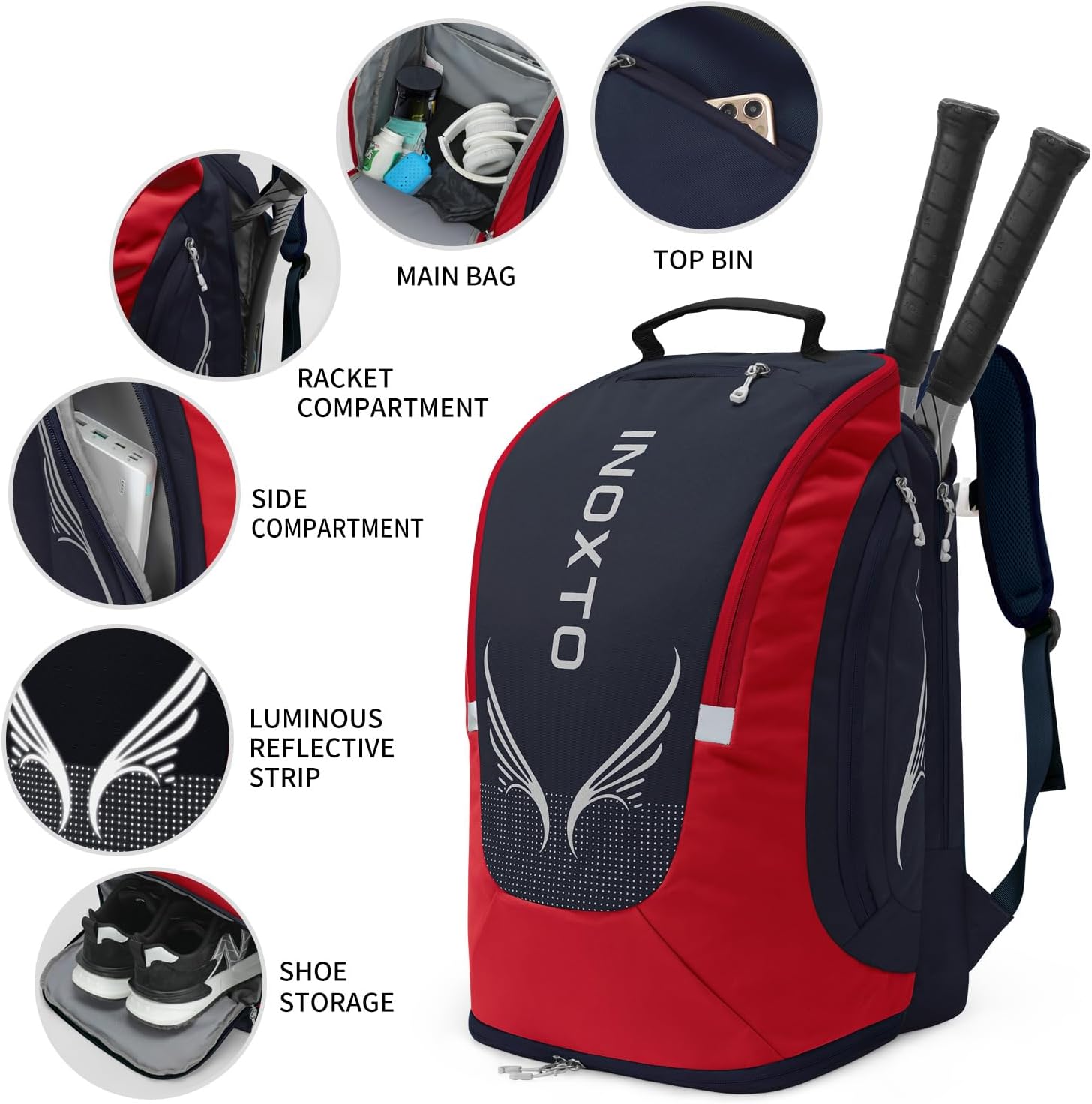 Zaino da tennis - Borsa grande per racchette in tela Zaino da tennis - Borsa grande per racchette in tela