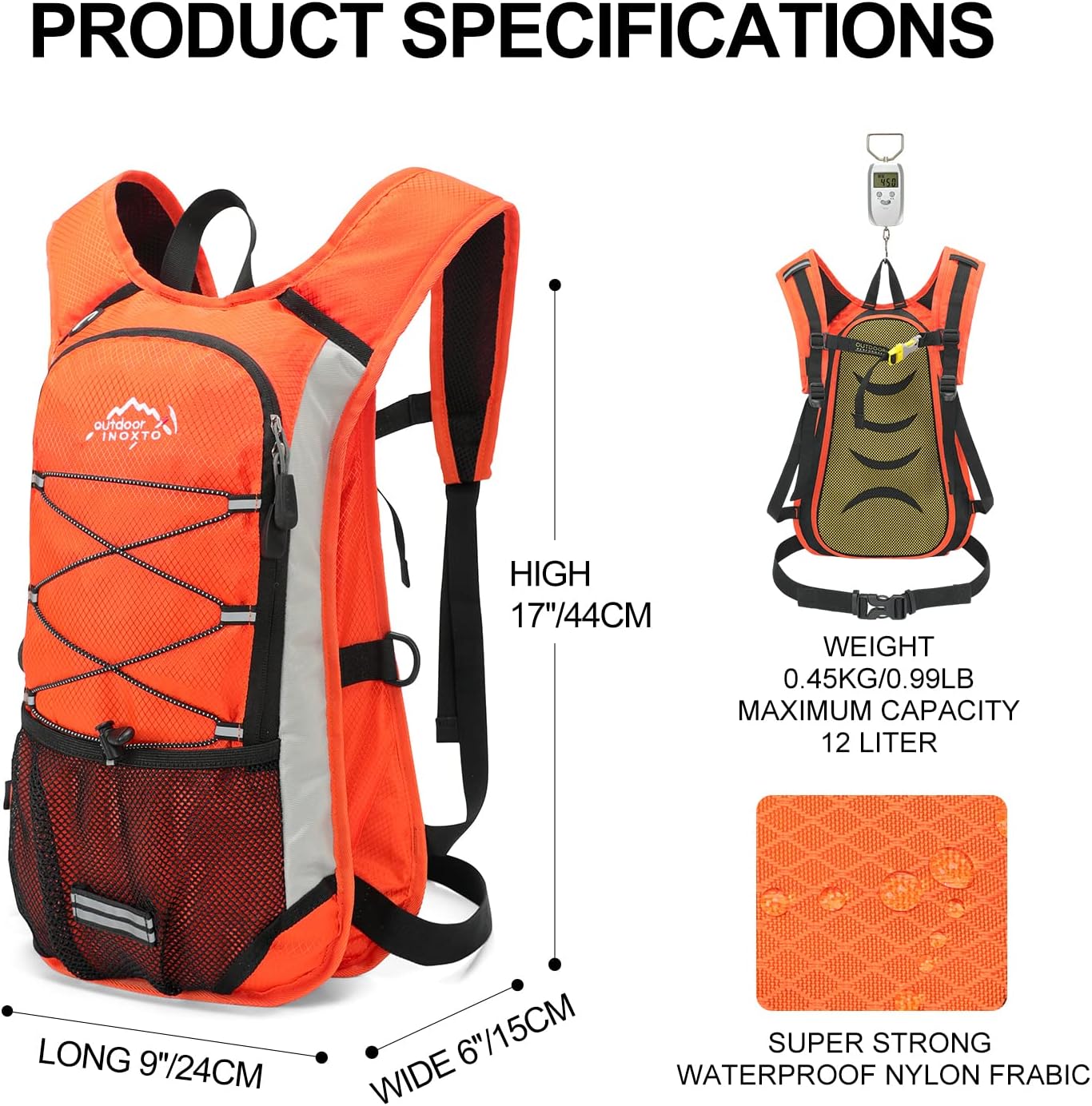 INOXTO 16 Hydration Pack Backpack, Lightweight Water Backpack for Outdoor Trail Marathon Race Cycling - OUTDOOR INOXTO