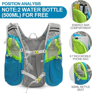 INOXTO Running Hydration Vest with 1.5L ( 50 oz) Water Bladder for Men Women，Lightweight Water Backpack for Hiking Cycling Climbing Camping Skiing Rollerblading - OUTDOOR INOXTO