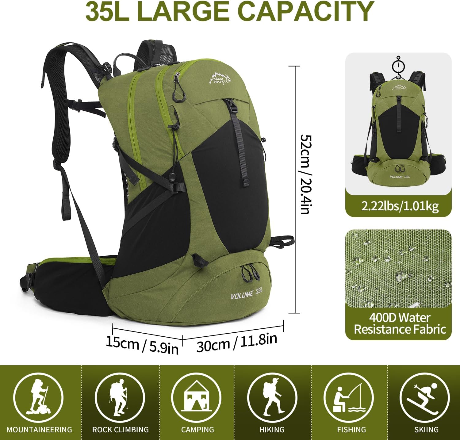 INOXTO 35L Mountaineering Backpack Light Green INOXTO 35L Mountaineering Backpack Light Green