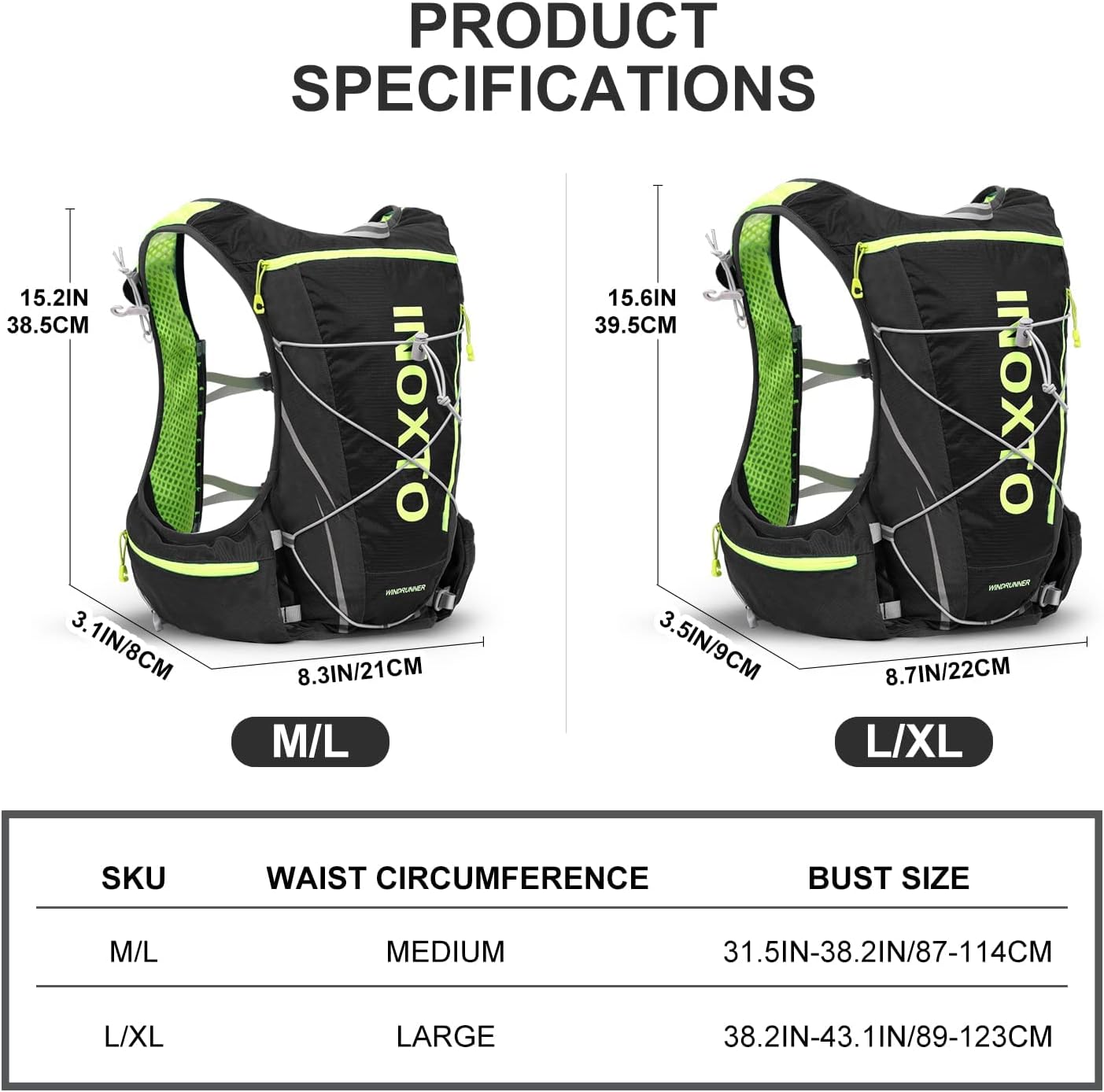 INOXTO  L-XL  Hydration Vest Backpack,Lightweight Water Running Vest Pack  Daypack for Hiking Trail Running Cycling Race Marathon for Women Men - OUTDOOR INOXTO