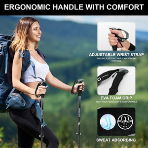 INOXTO Aircraft-Grade Aluminum Trekking Poles - 2-Pc Pack Lightweight Collapsible Nordic Hiking Poles - OUTDOOR INOXTO