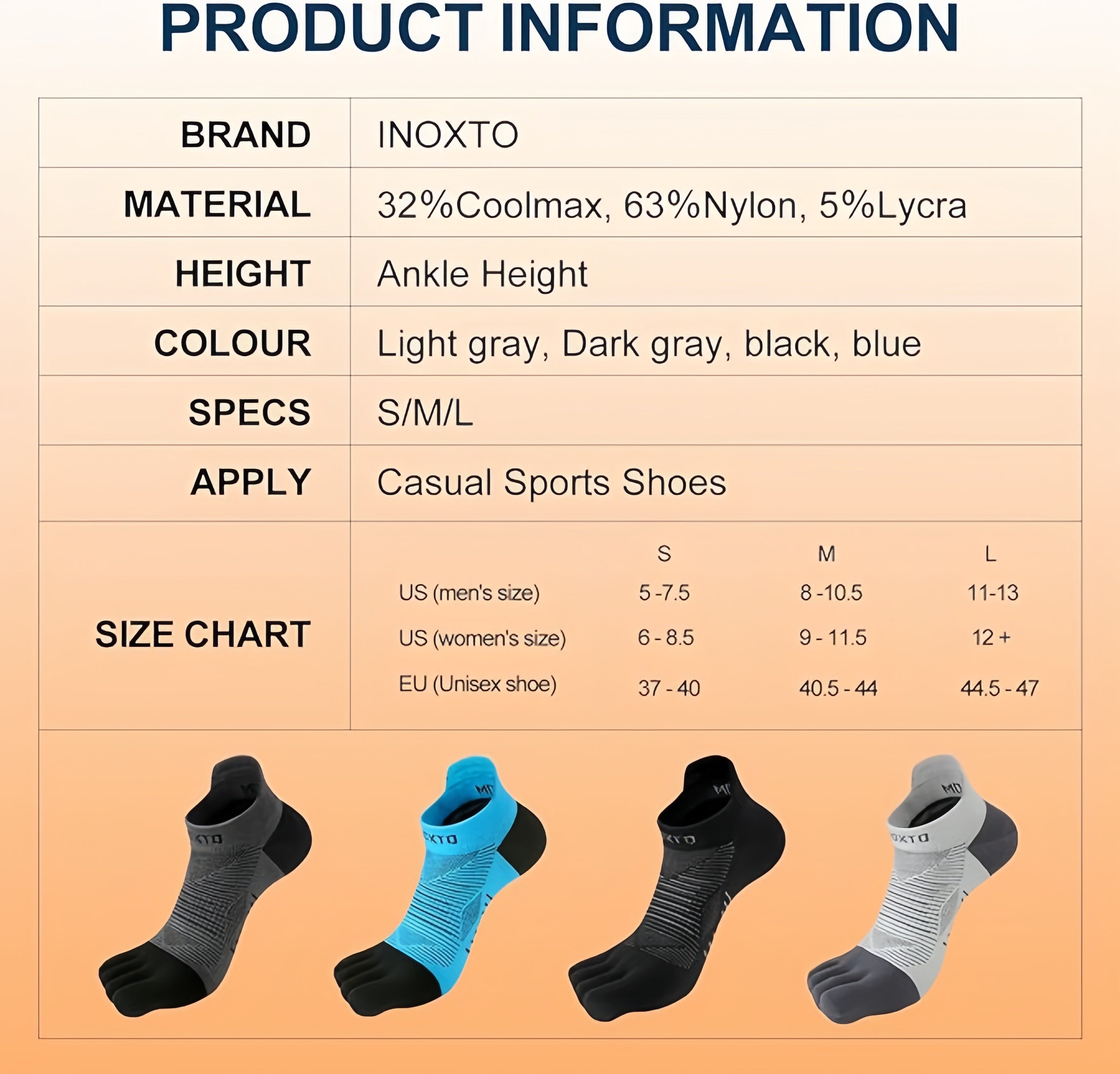 INOXTO Running Toe Socks-4 Pairs COOLMAX® - OUTDOOR INOXTO