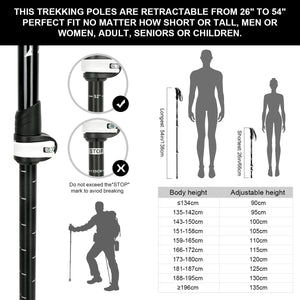 INOXTO Aircraft-Grade Aluminum Trekking Poles - 2-Pc Pack Lightweight Collapsible Nordic Hiking Poles - OUTDOOR INOXTO