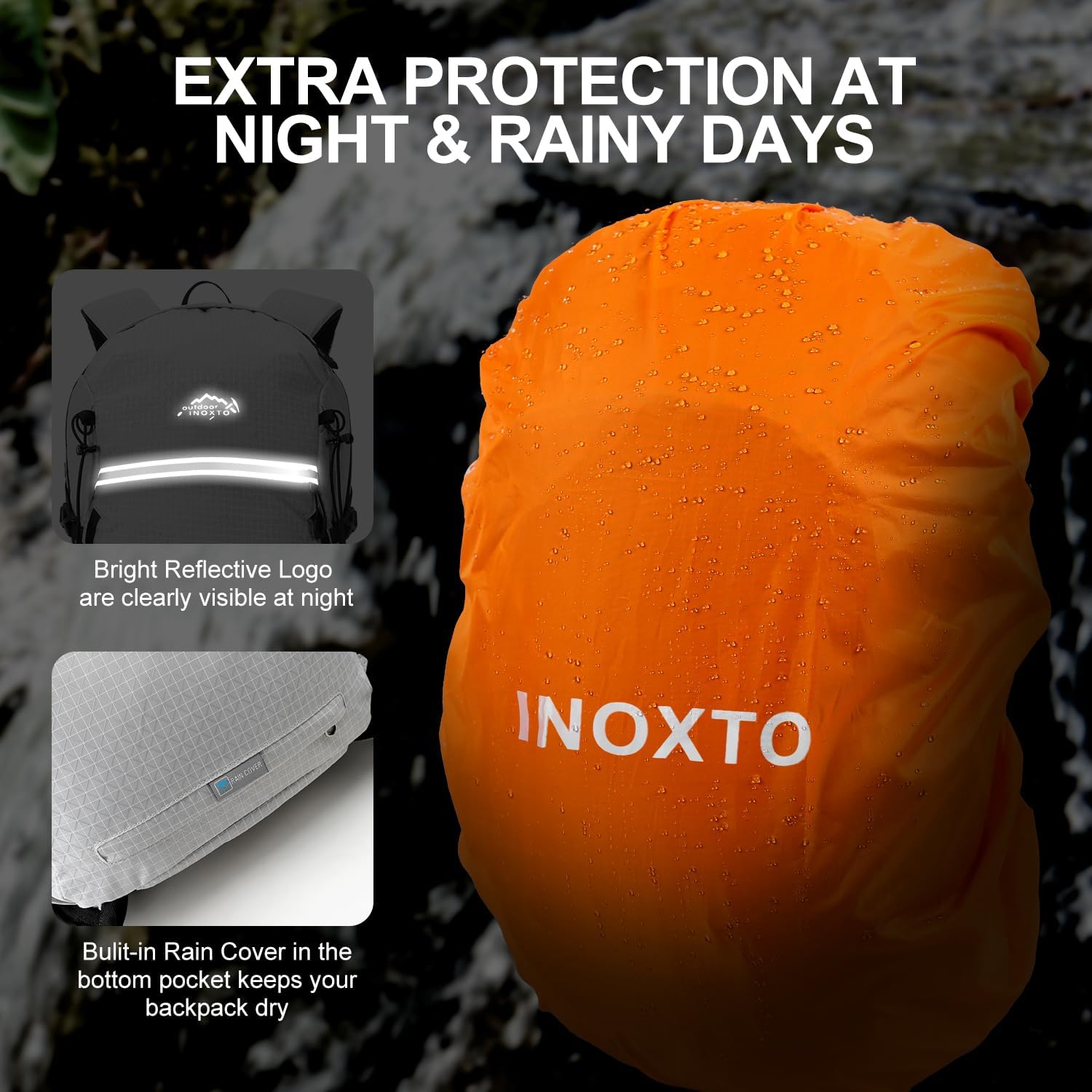INOXTO 25L Hydration Backpack Hiking Backpack with 3L Water Bladder and Rain Cover Orange