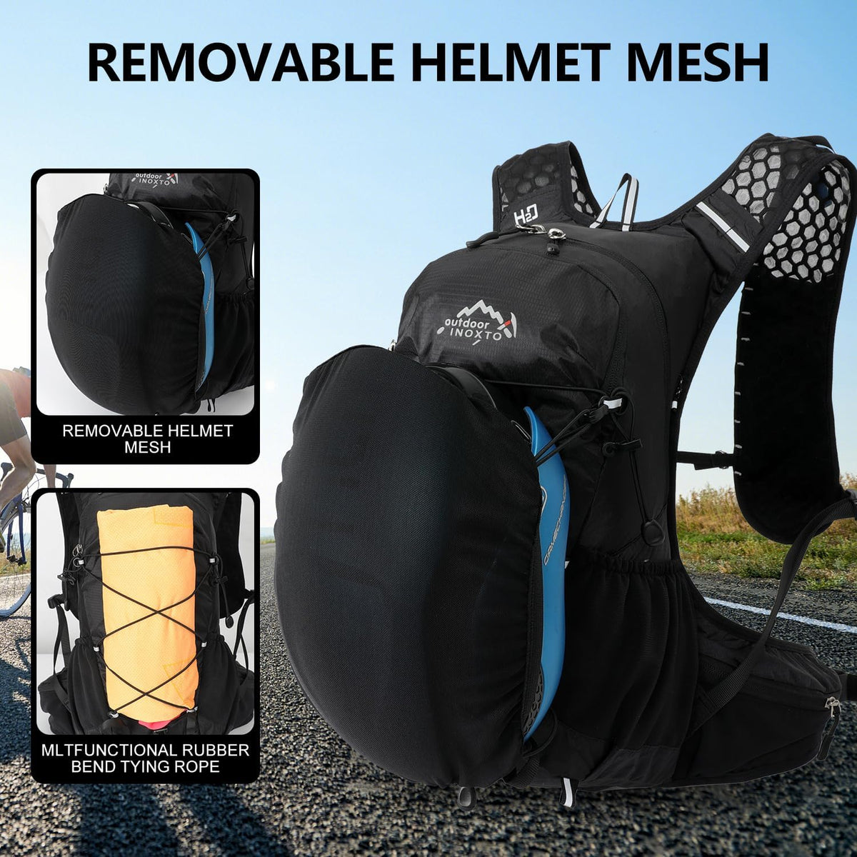 Removable helmet mesh carrier and front elastic layer retention
