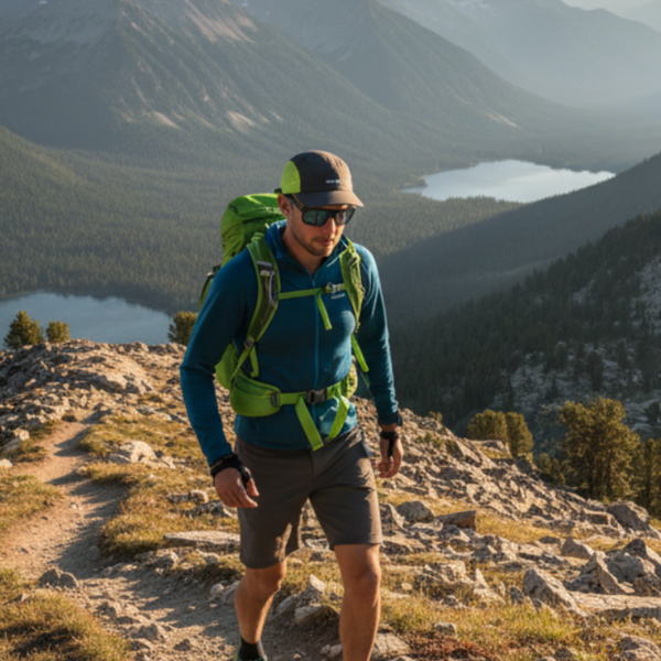 徒步在户外,背着小型的背包