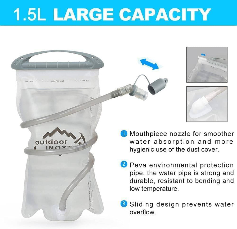 1.5 litre PEVA reservoir with sliding closure and mouthpiece cover