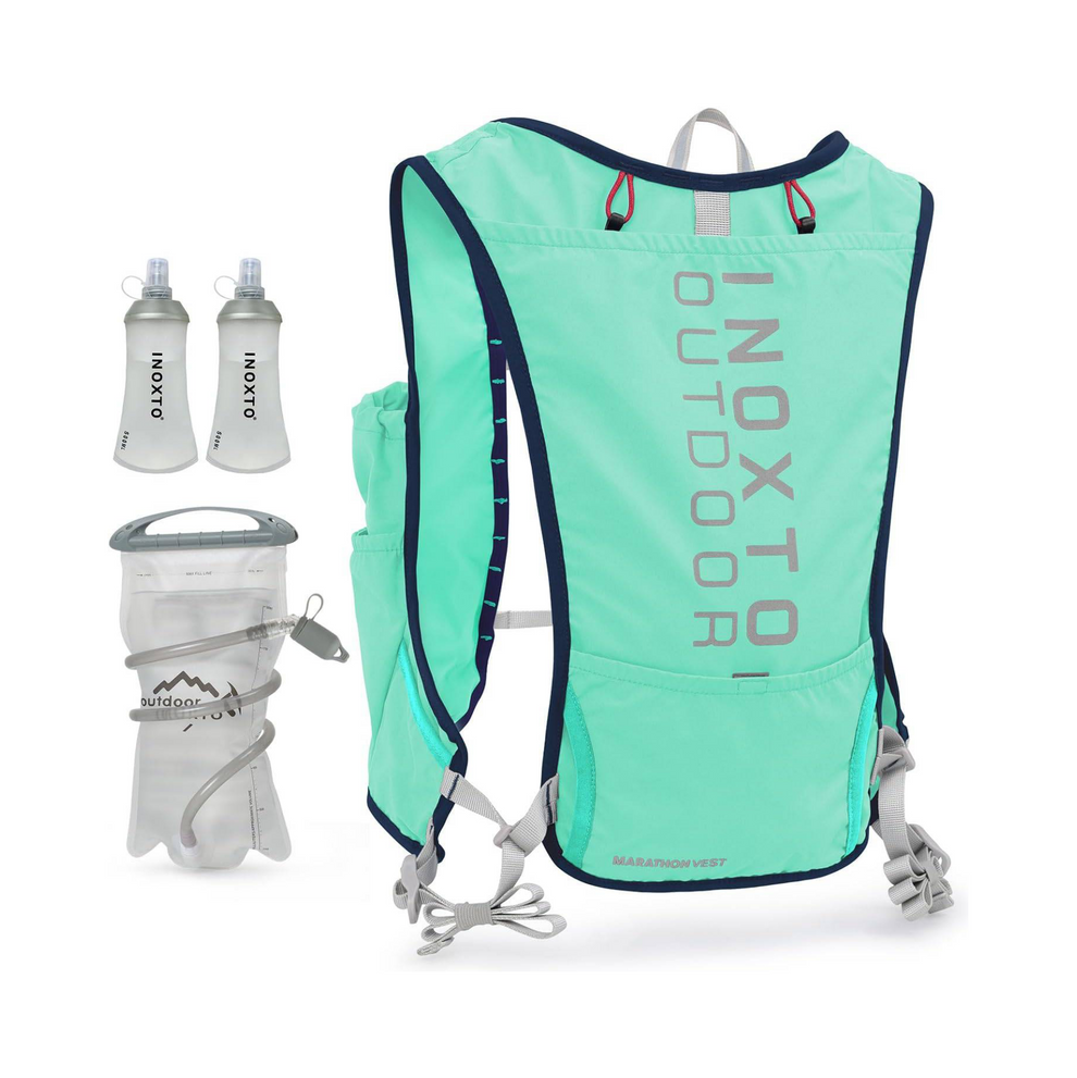 Running vest set with reservoir and two soft flasks