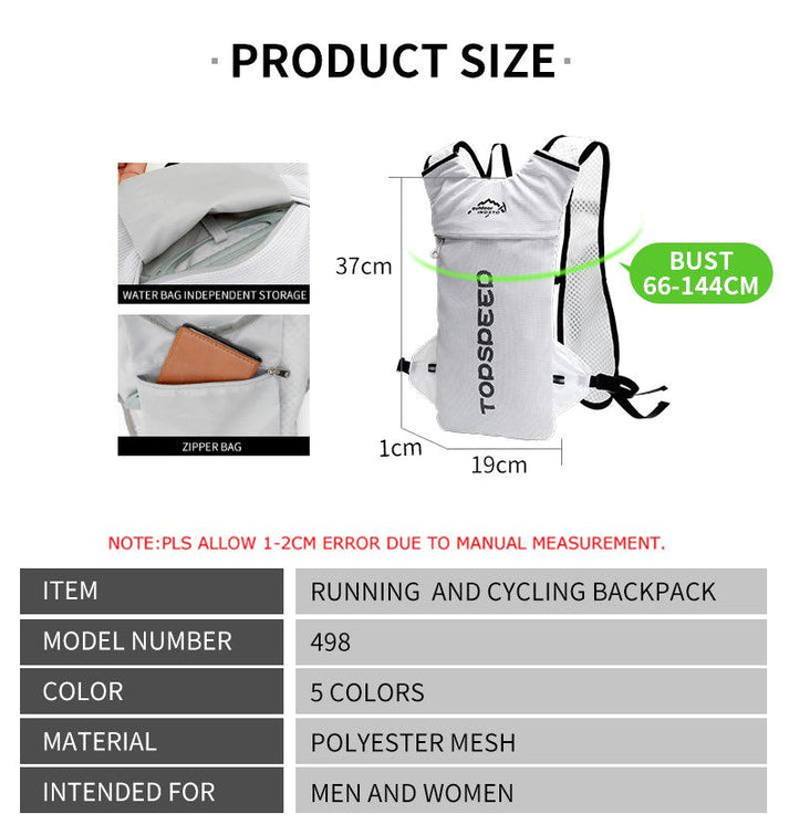 Model 498 dimensions, recommended chest circumference and polyester mesh