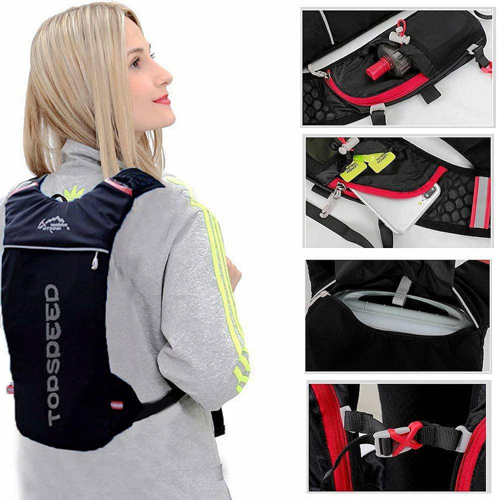 Zippered front pockets, independent reservoir storage and chest fastening