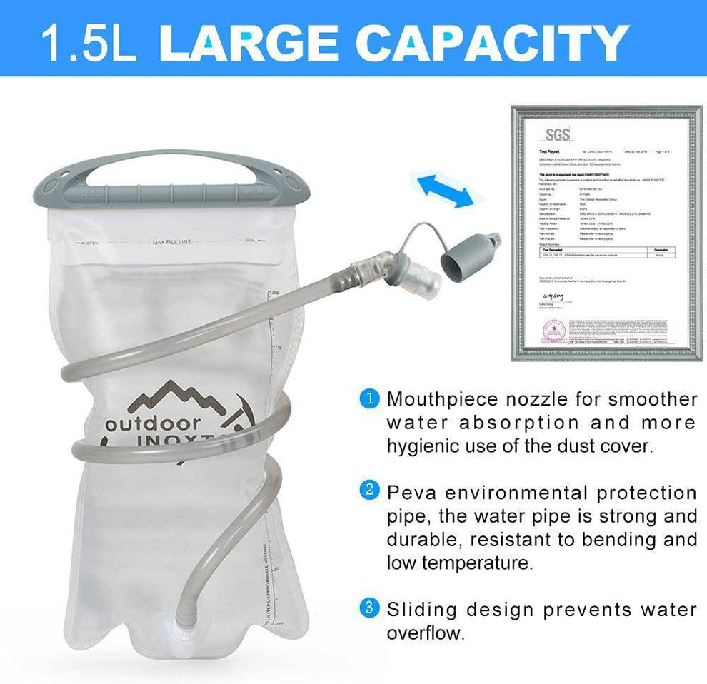 1.5 litre reservoir with sliding closure, drinking tube and mouthpiece cover